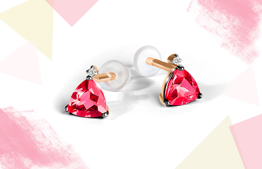 серьги пусеты золото рубины