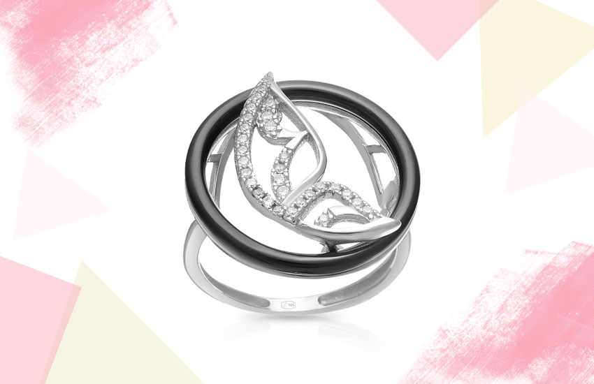 кольцо серебро керамика фианиты