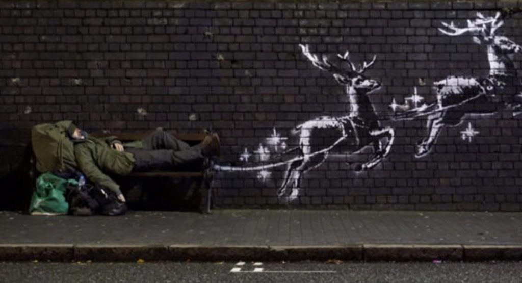 Бэнкси нарисовал рождественское граффити с оленями