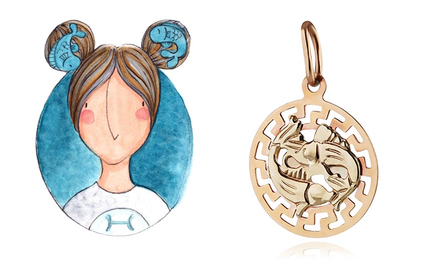 гороскоп, подвеска, золото, 585 золотой, рыбы