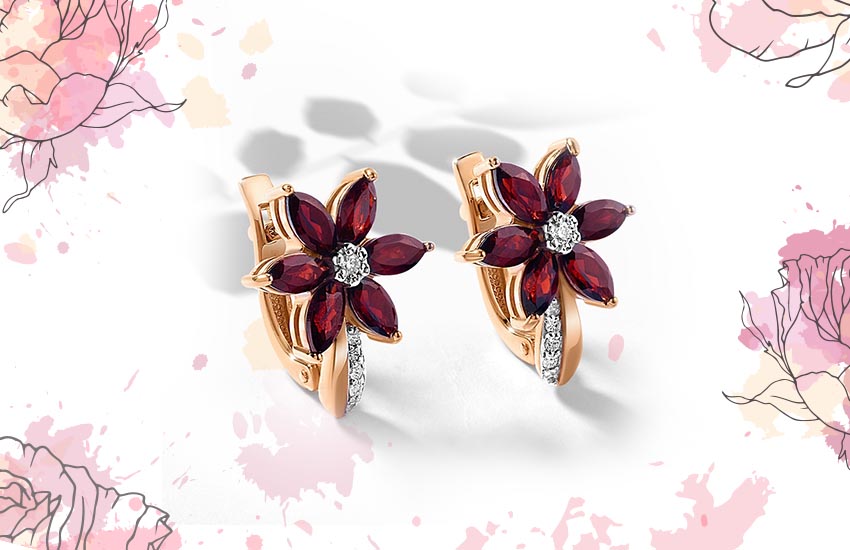 серьги с гранатом и бриллиантами ювелирные украшения 585 золотой