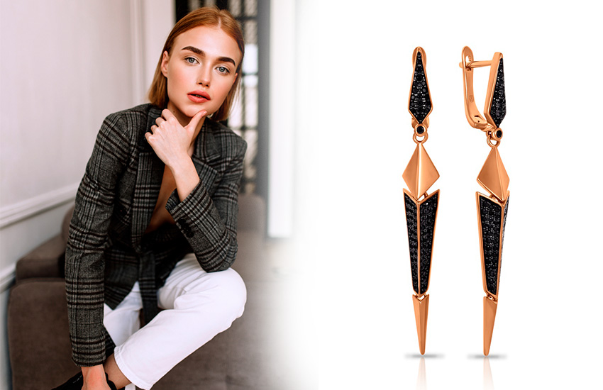 585 Золотой, тренд, мода, стиль, серьги игла