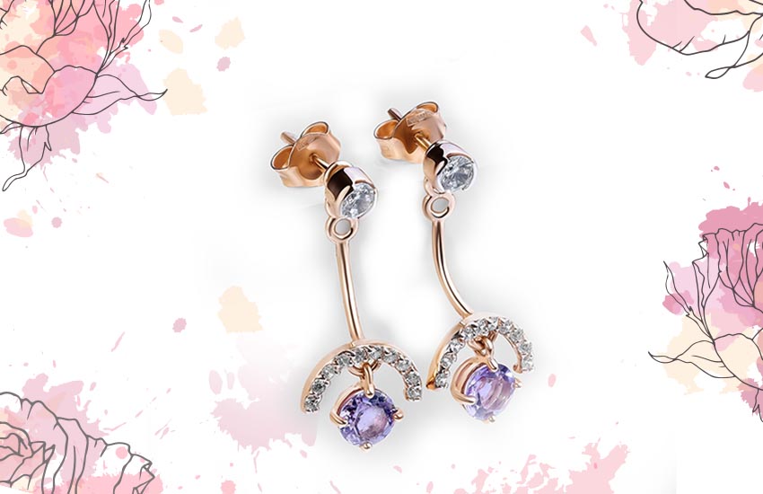 серьги из золота с аметистами и фианитами ювелирные украшения 585 золотой