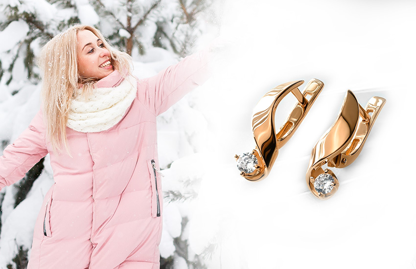 невеста пуховик зимняя свадьба ювелирные украшения серьги 585 золотой