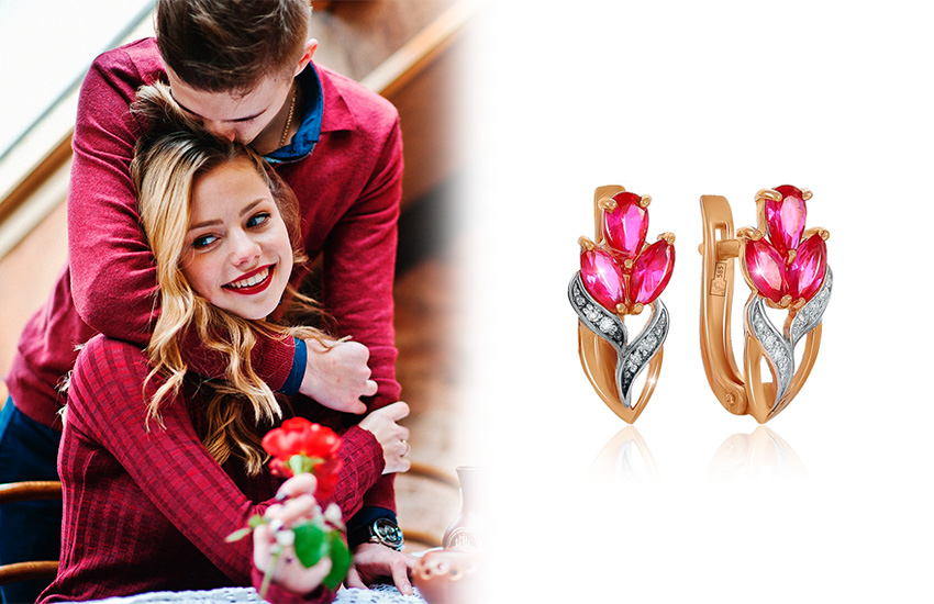 585 Золотой, драгоценные камни, афродизиак, мужчина и женщина, серьги