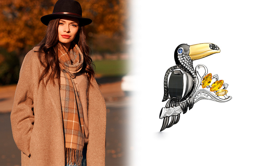 585 Золотой, тренды, ювелирные тренды зимы, ювелирные украшения, ювелирные изделия, брошь