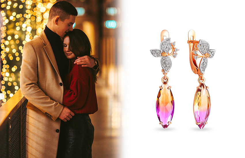 585 Золотой, драгоценные камни, афродизиак, мужчина и женщина, серьги