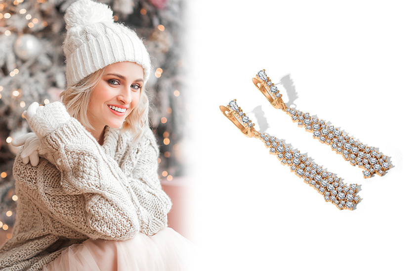 585 Золотой, зима, Новый год, тренды 2021, стиль, серьги