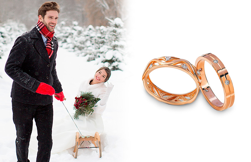 585 Золотой, зимняя свадьба, свадьба зимой, невеста, образ, кольца обручальные