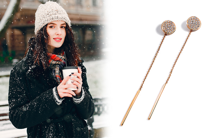 585 Золотой, зима, Новый год, тренды 2021, стиль, серьги