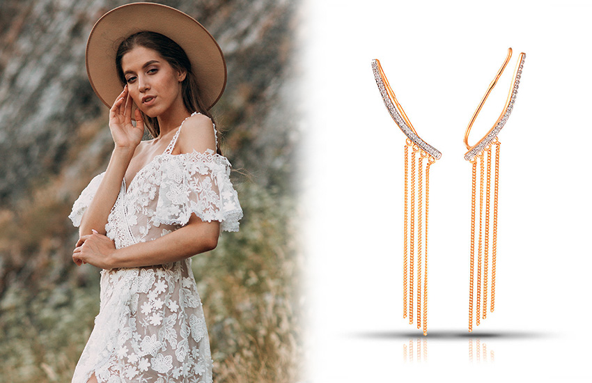 585 Золотой, свадебные тренды 2021, украшения для невесты, образ невесты, серьги