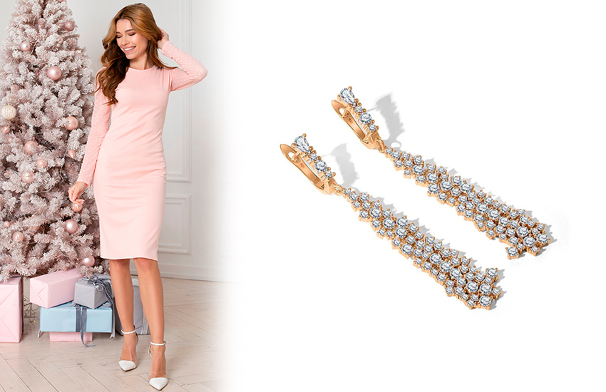 в чем встречать Новый год, Новый год 2021, образ, советы стилиста, платье, серьги