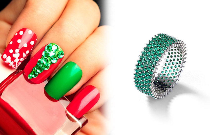 585*Золотой, нейл-дизайн, маникюр, Новый год, тренды, кольцо