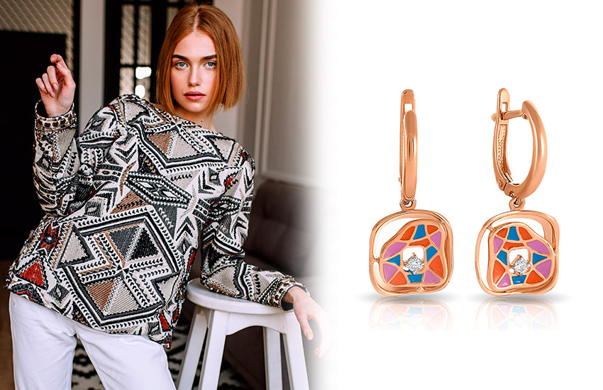 Пэчворк, тренды, советы стилиста, 585 золотой, серьги