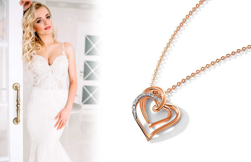 585*Золотой, образ невесты, свадебное платье, декольте, советы стилиста, подвеска