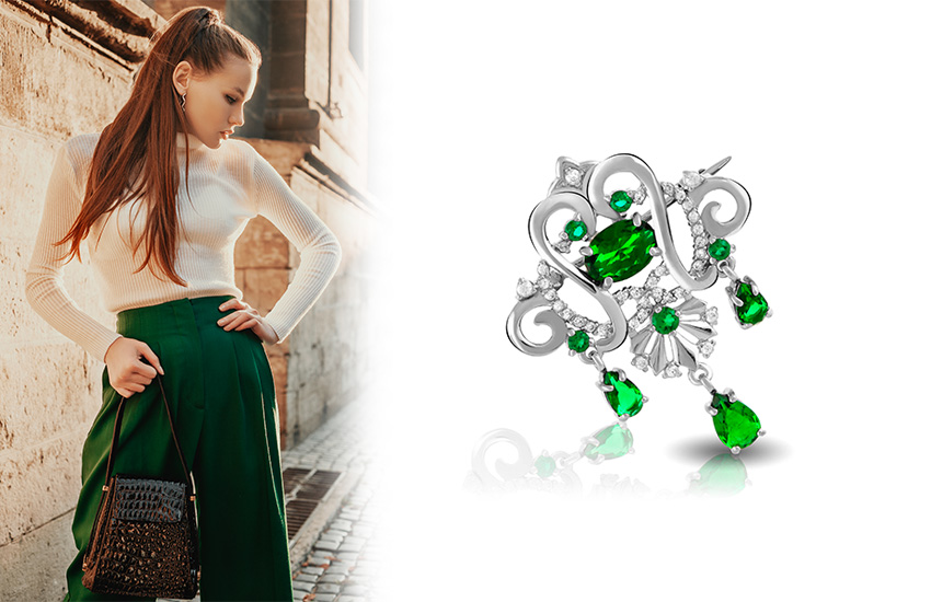 Брошь с цветными камнями, винтаж, тренды, ювелирные тренды, 585 Золотой