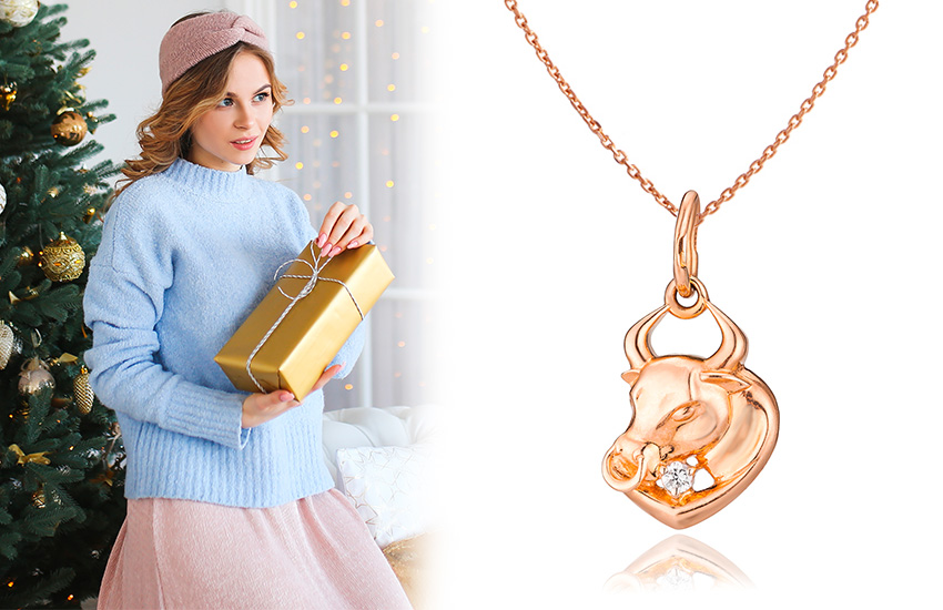 585*Золотой, в чем встречать Новый год, год быка, Новый год 2021, подвеска