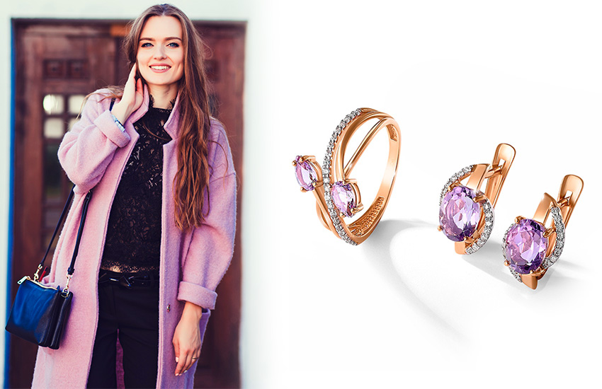 Lavender, Pantone-2021, институт цвета, Pantone, 585 золотой, кольцо, серьги