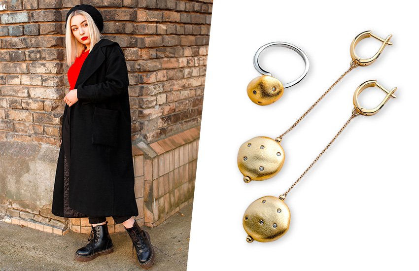 585*Золотой, зима, идеи, шопинг, стиль, мода, кольцо, серьги