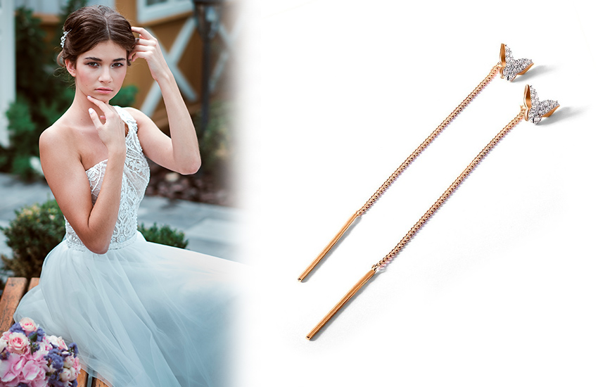 585*Золотой, образ невесты, свадебное платье, декольте, советы стилиста, серьги