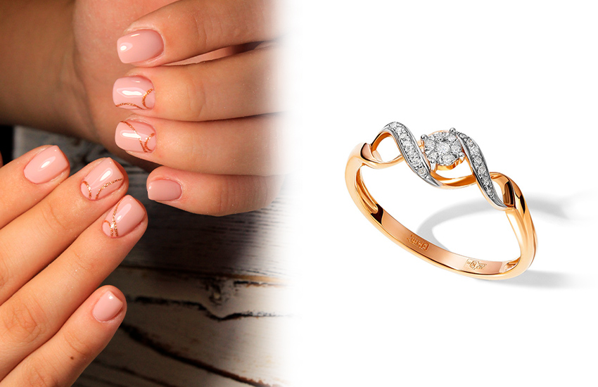 585*Золотой, нейл-дизайн, маникюр, Новый год, тренды, кольцо