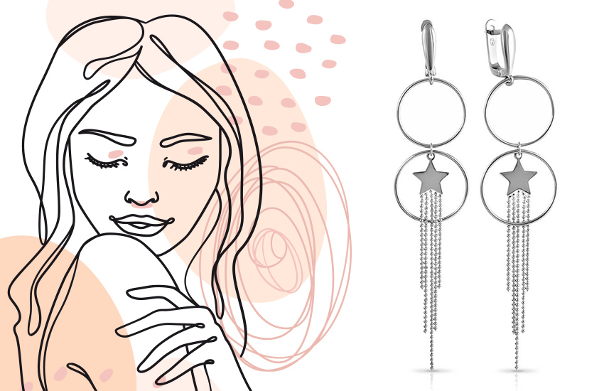 серьги ювелирные украшения 585 золотой подарок для девушки-водолея