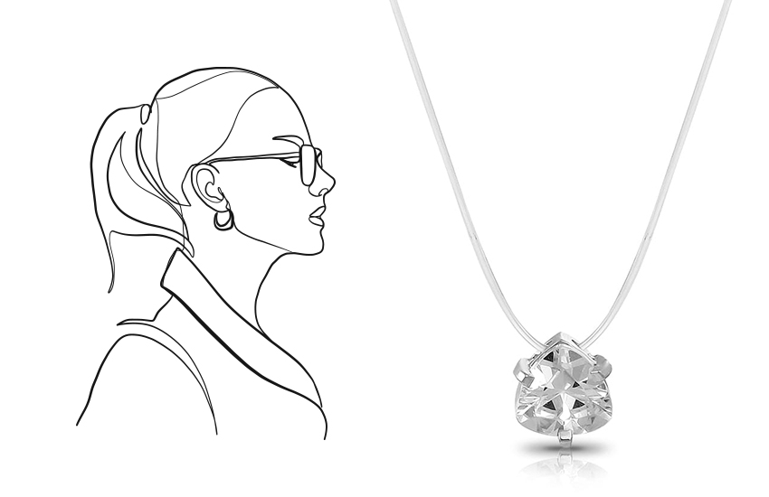 колье на леске, минимализм, ювелирный тренд, стиль, 585 золотой