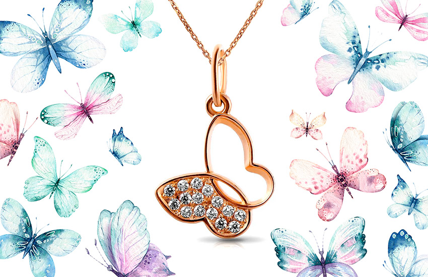 подвеска-бабочка весенние украшения тренды-2021 585 золотой ювелирные украшения