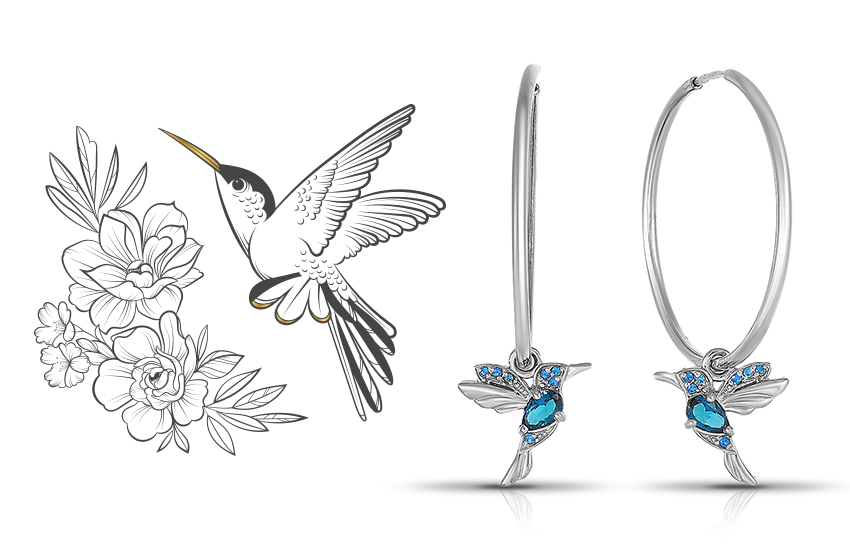 птица, серьги, символы, талисманы, ювелирные символы, 585 золотой