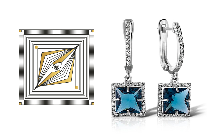 квадрать, серьги, символы, талисманы, ювелирные символы, 585 золотой