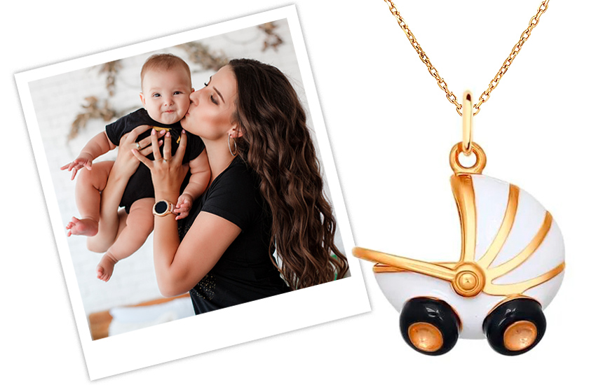 Коляска, подвеска, подарки, мама и ребенок, 585 золотой