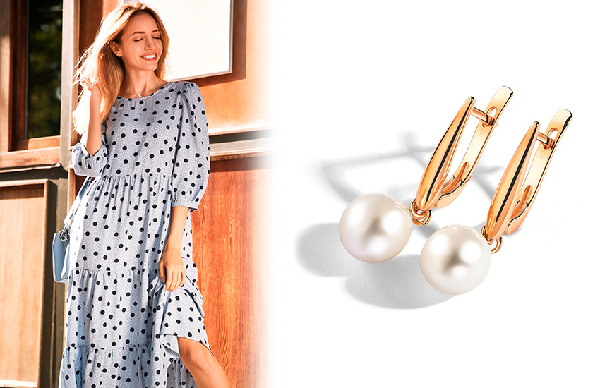 Платье в горошек, anti-age, советы стилиста, тренды, 585 золотой, серьги