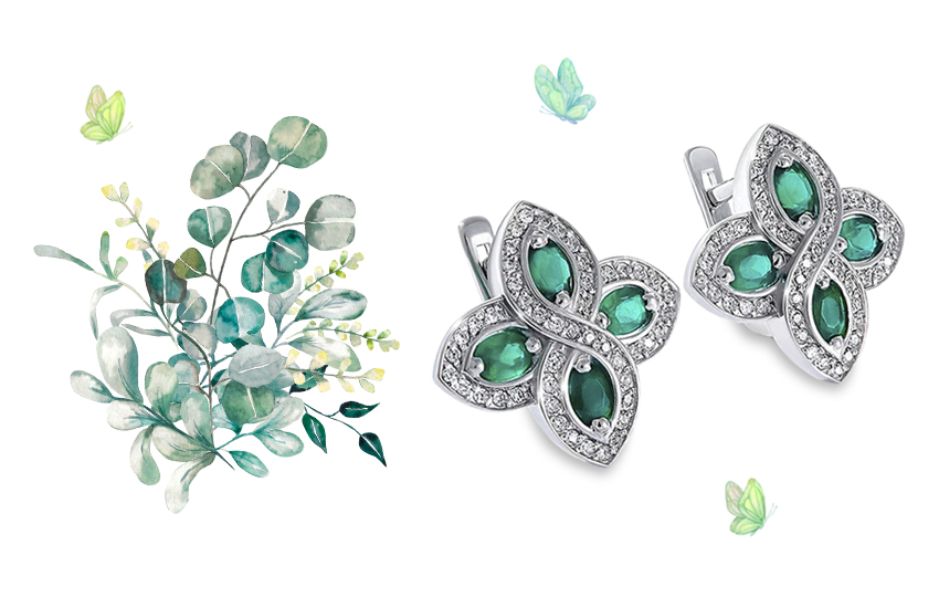 Зеленый агат, цветные камни, ювелирные тренды, стиль, весна, 585 золотой, серьги