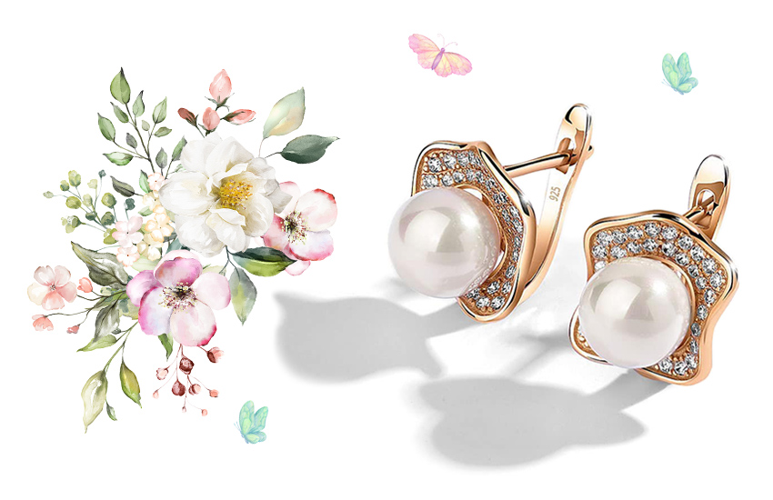 Жемчуг, цветные камни, ювелирные тренды, стиль, весна, 585 золотой, серьги