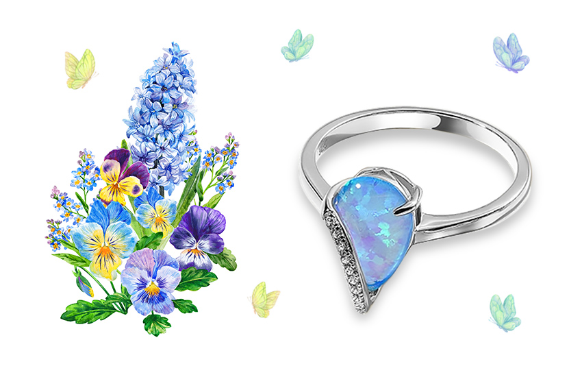 Опал, цветные камни, ювелирные тренды, стиль, весна, 585 золотой, кольцо