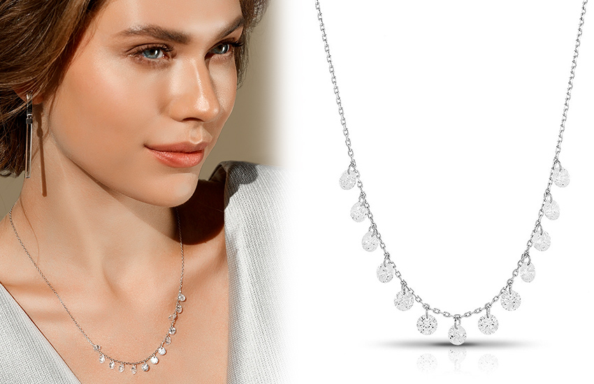 колье, 585 золотой, прозрачные кристаллы, бесцветные камни, интересное