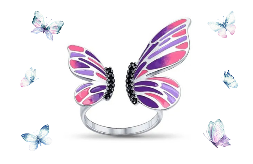 кольцо, летняя фауна, украшения с эмалью, ювелирный тренд, лето 2021, 585 золотой