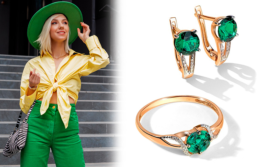 пронзительная зелень, цвета, тренды, весна-лето 2021, советы стилиста, серьги, кольцо