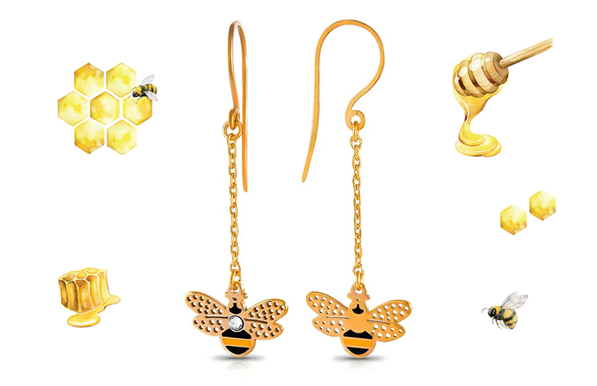 серьги, летняя фауна, украшения с эмалью, ювелирный тренд, лето 2021, 585 золотой