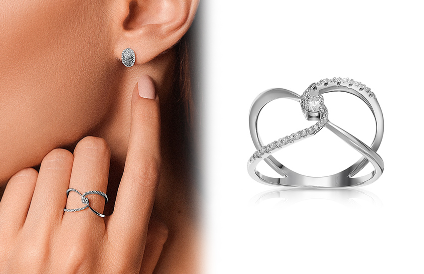 кольцо, 585 золотой, прозрачные кристаллы, бесцветные камни, интересное