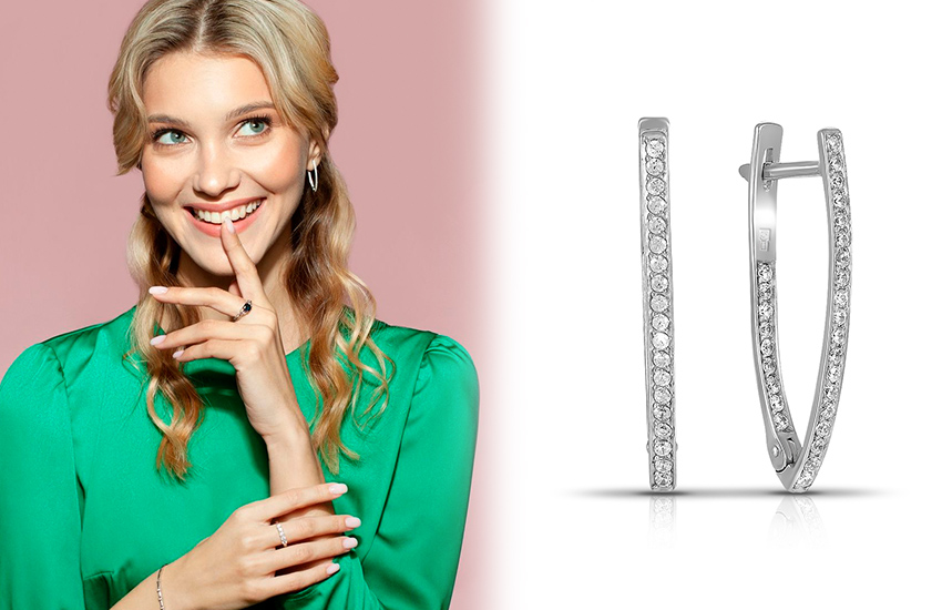 серьги, 585 золотой, прозрачные кристаллы, бесцветные камни, интересное