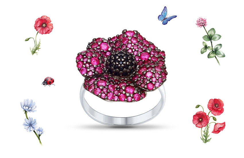 цветочные поляны, цвета, лето, цветотерапия, антистресс-терапия, украшения, тренды лета 2021, аксессуары, кольцо