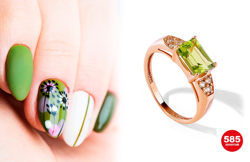 цветочный маникюр, нейл-арт, идеи, 585 золотой, кольцо, маникюр, дизайн ногтей