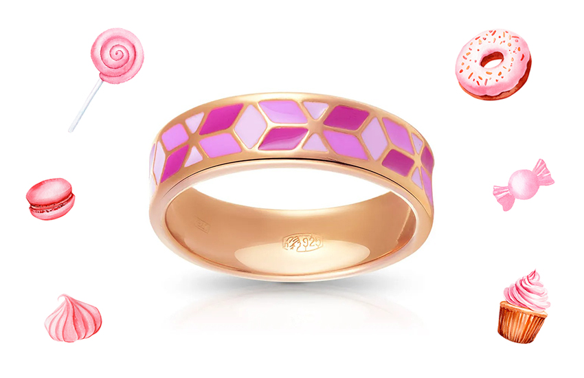 кольцо, яркая абстракция, украшения с эмалью, ювелирный тренд, лето 2021, 585 золотой