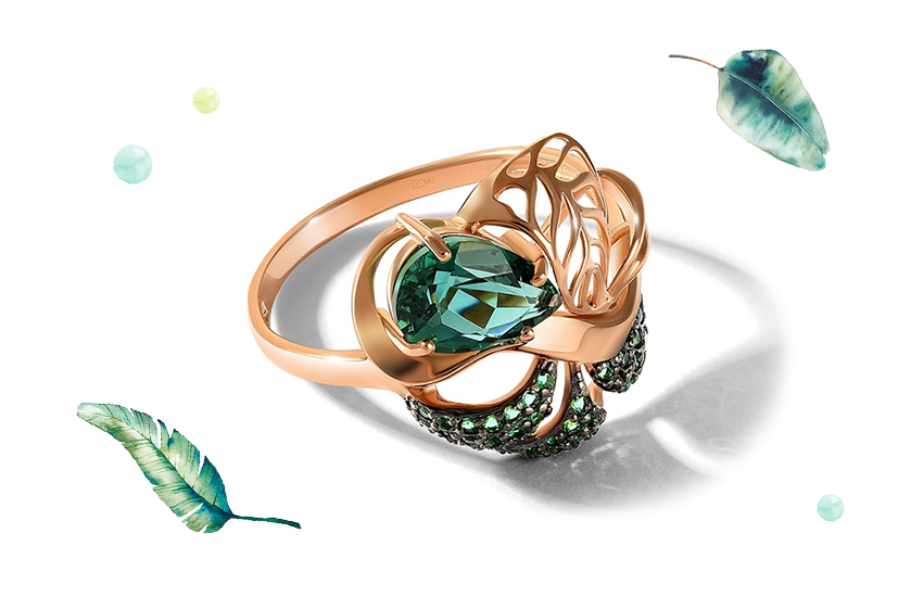 кольцо, свежая зелень, флора, советы стилиста, лето, 585 золотой