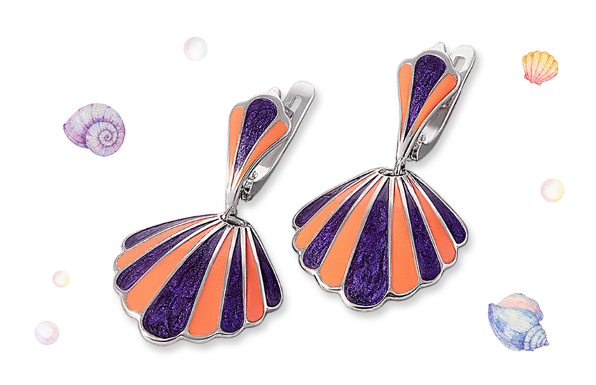 ракушки, серьги, в тропическом стиле, настроение, лето, 585 золотой