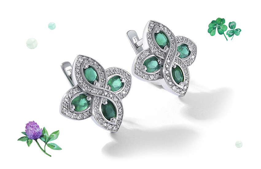 серьги, клевер, флора, советы стилиста, лето, 585 золотой