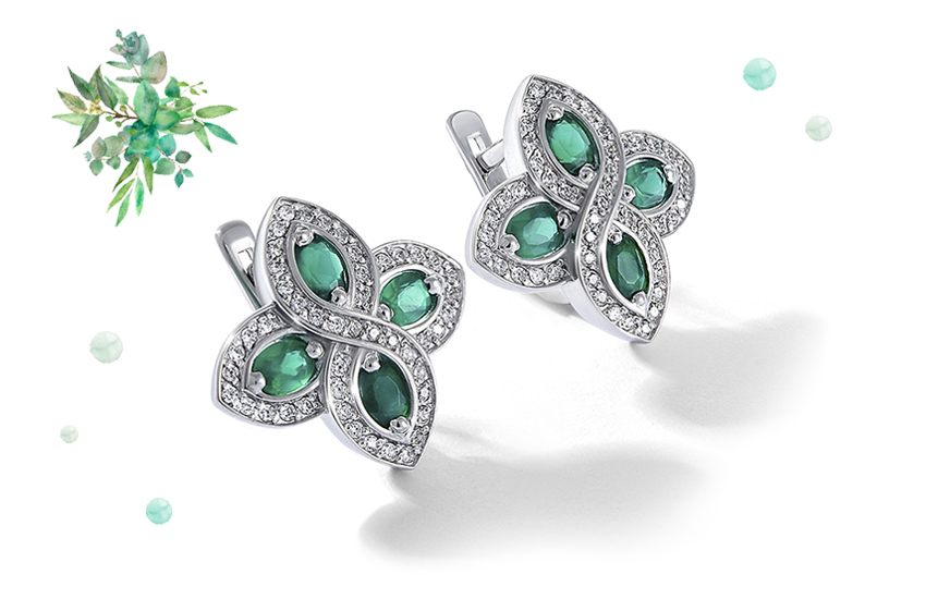 серьги, агат, зеленый цвет, ювелирные тренды, лето, 585 золотой