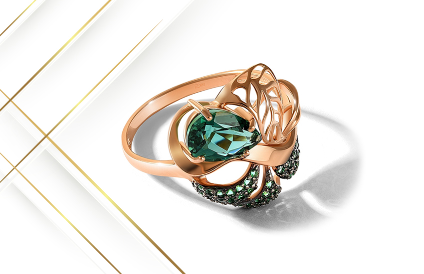 кольцо, груша, pear cut, огранка, форма, камни, интересное, 585 золотой