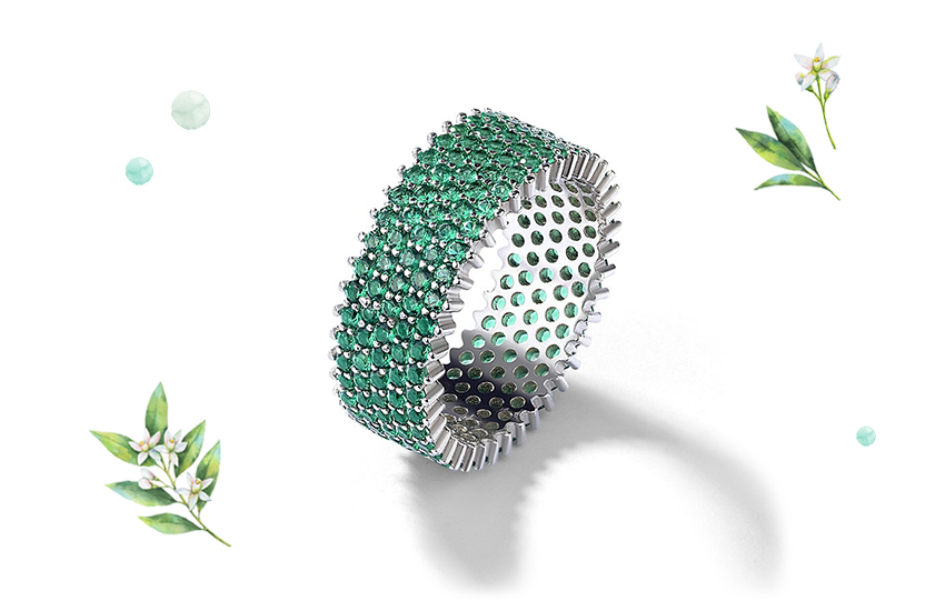 кольцо, кристаллы, зеленый цвет, ювелирные тренды, лето, 585 золотой